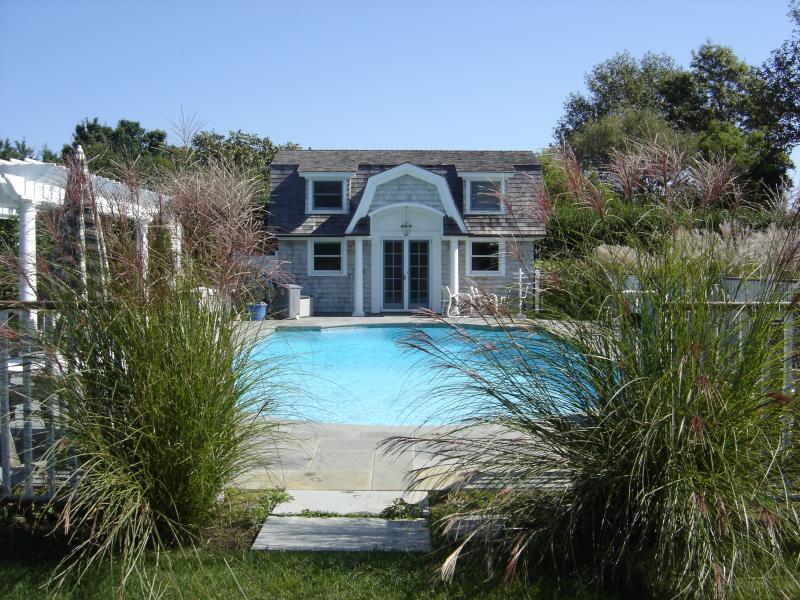 pool house with heated salt water pool